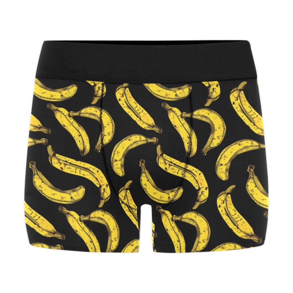 Banana Print Men Boxer Briefs, Yellow Black Fruit Underwear Funny Sexy Anniversary Gift Him Honeymoon Valentine Birthday Plus Size Male