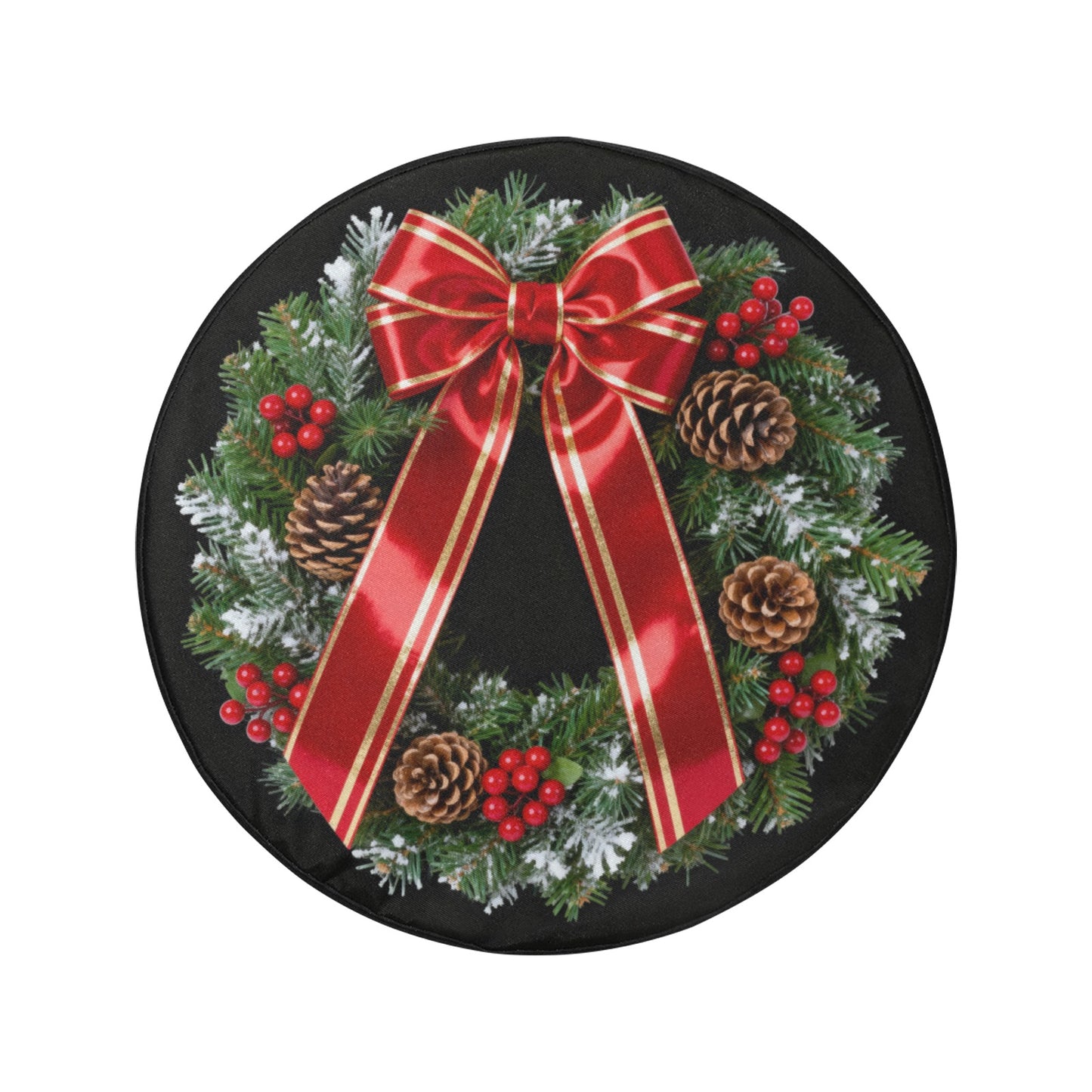 Christmas Wreath Spare Rear Tire Cover, Xmas Black Wheel Auto Back Up Camera Hole Unique Design Men Women Back RV Trailer Protector 35 Inch