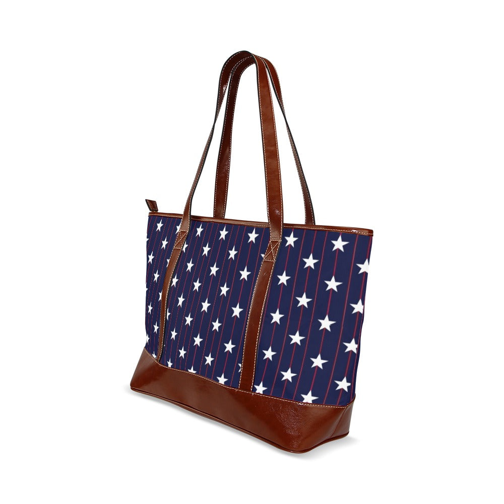 American Stars Canvas Tote Bag with Zipper, Red White Blue Waterproof Pockets Print Beach Pool Designer Fabric Shoulder Handbag Women Purse - Starcove Fashion