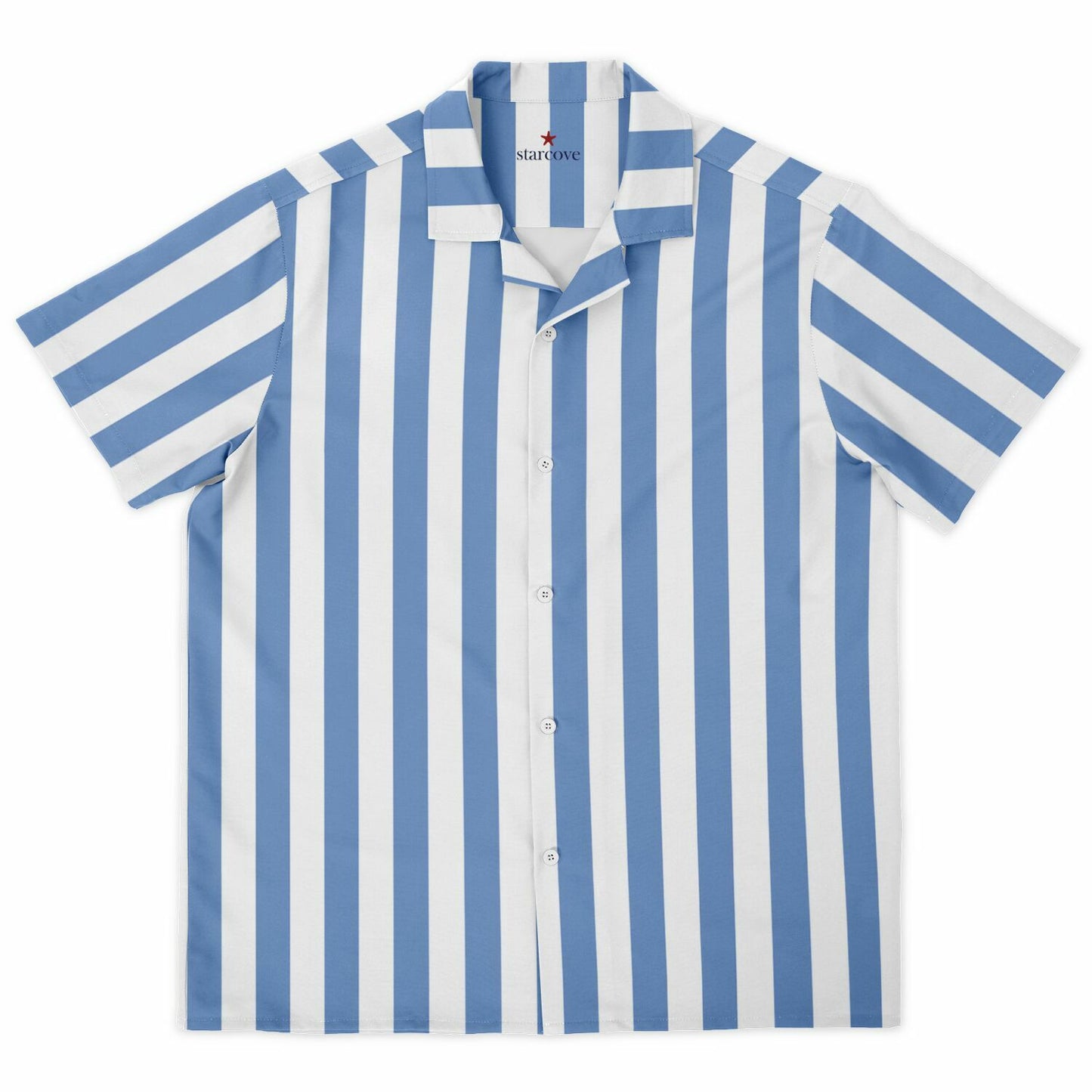 Blue White Striped Men Button Down Shirt, Beach Spread Collar Short Sleeve Guys Casual Print Buttoned Up Plus Size Unisex