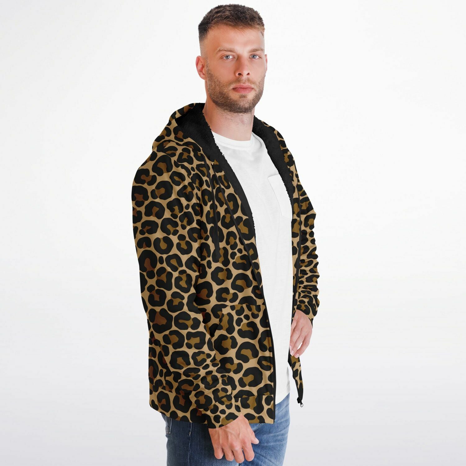 Leopard Zip Up Fleece Lined Hoodie, Animal Print Brown Cheetah