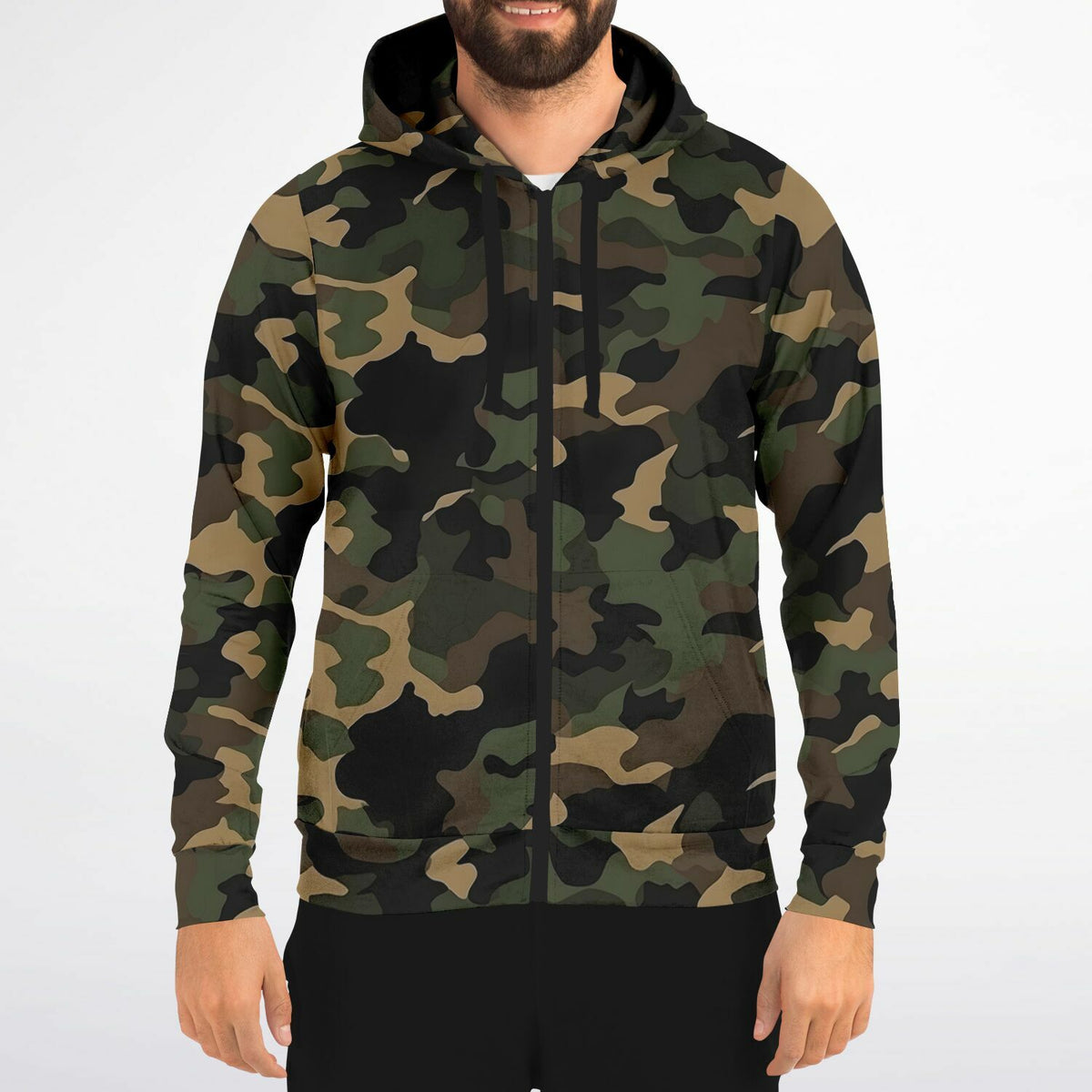 Brown Green Camo Zip Up Hoodie, Black Camouflage Full Zipper Pocket Men Women Unisex Adult Aesthetic Cotton Fleece Hooded Sweatshirt