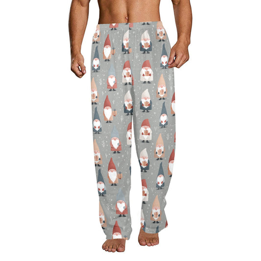 Christmas Gnomes Men Pajamas Pants, Grey Snowflakes Gifts Xmas PJ Pockets Sleep Lounge Trousers Guys Male Matching Sleepwear Bottoms
