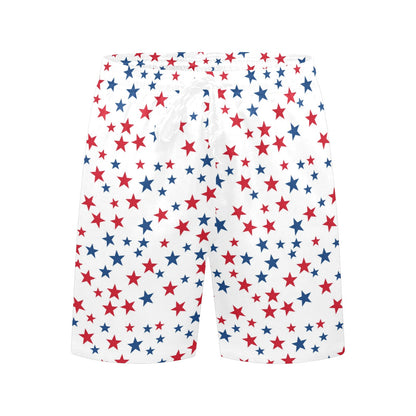 American Flag Stars Men Swim Trunks, Red White Blue Shorts USA Beach Pockets Mesh Lining Drawstring 4th of July Bathing Plus Size Patriotic - Starcove Fashion