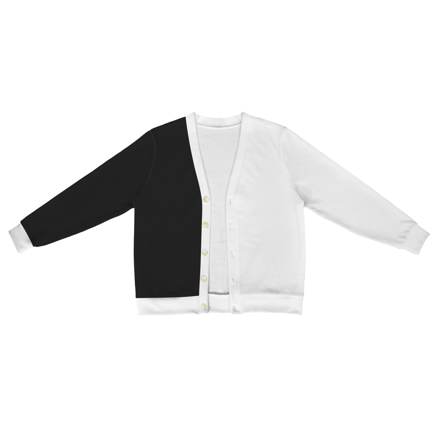 Half Black Half White Men Cardigan, Color Block 2 Tone Male Sweatshirt Sweater Long Sleeve Plus Size V Neck Lightweight Button Up Jumper Top