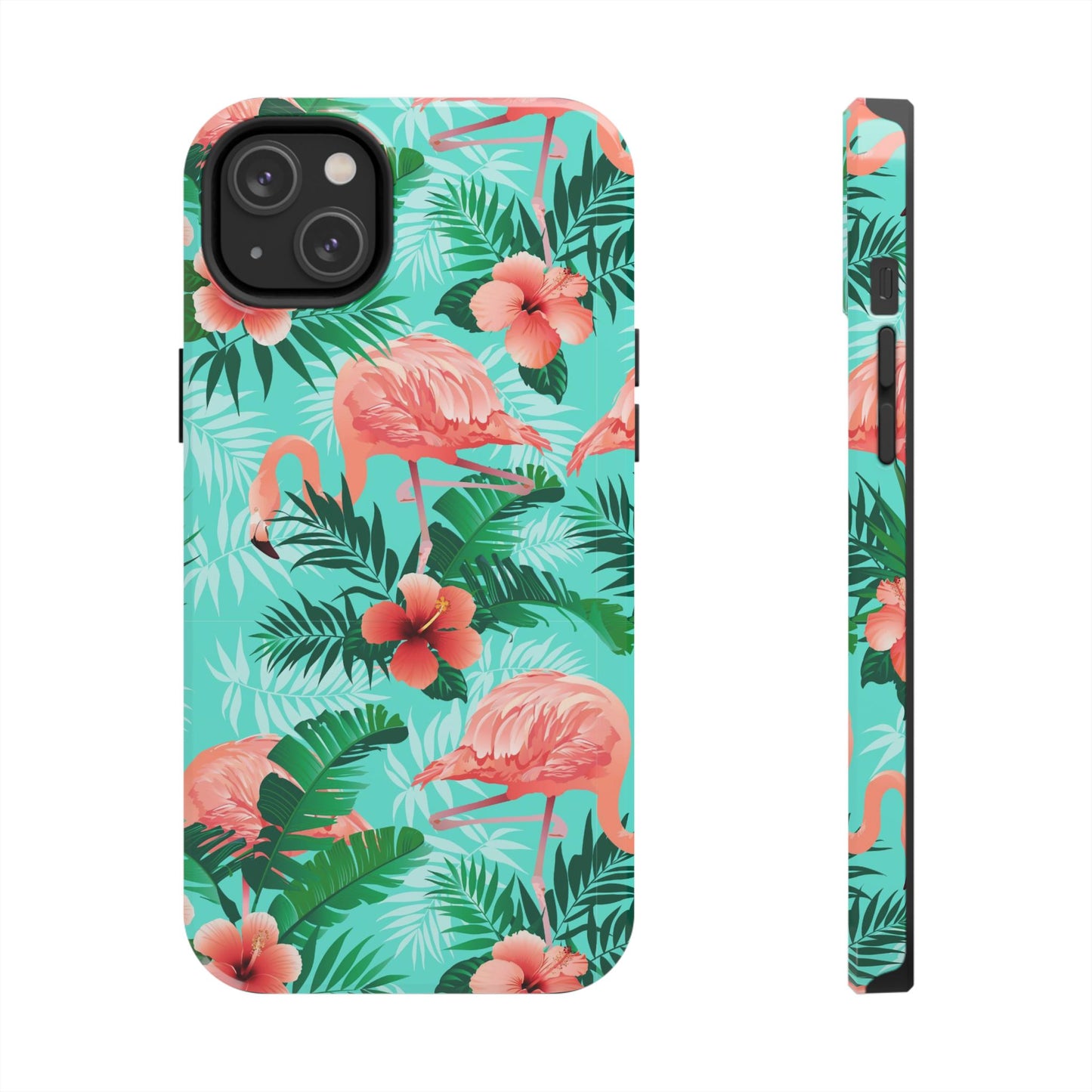 Pink Flamingo iPhone 17 16 15 14 13 12 11 Pro Max Case, Green Tropical Leaf Monstera Print Cute Gift XS XR X 7 Plus 8 Tough Cell Phone - Starcove Fashion