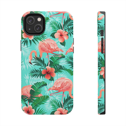 Pink Flamingo iPhone 17 16 15 14 13 12 11 Pro Max Case, Green Tropical Leaf Monstera Print Cute Gift XS XR X 7 Plus 8 Tough Cell Phone - Starcove Fashion