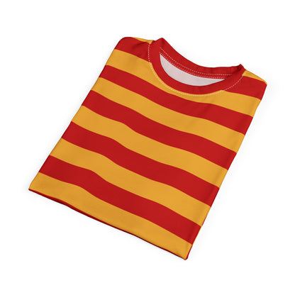 Red and Yellow Striped Tshirt, Stripe Designer Aesthetic Lightweight Heavyweight Crewneck Men Women Tee Top Short Sleeve Shirt - Starcove Fashion