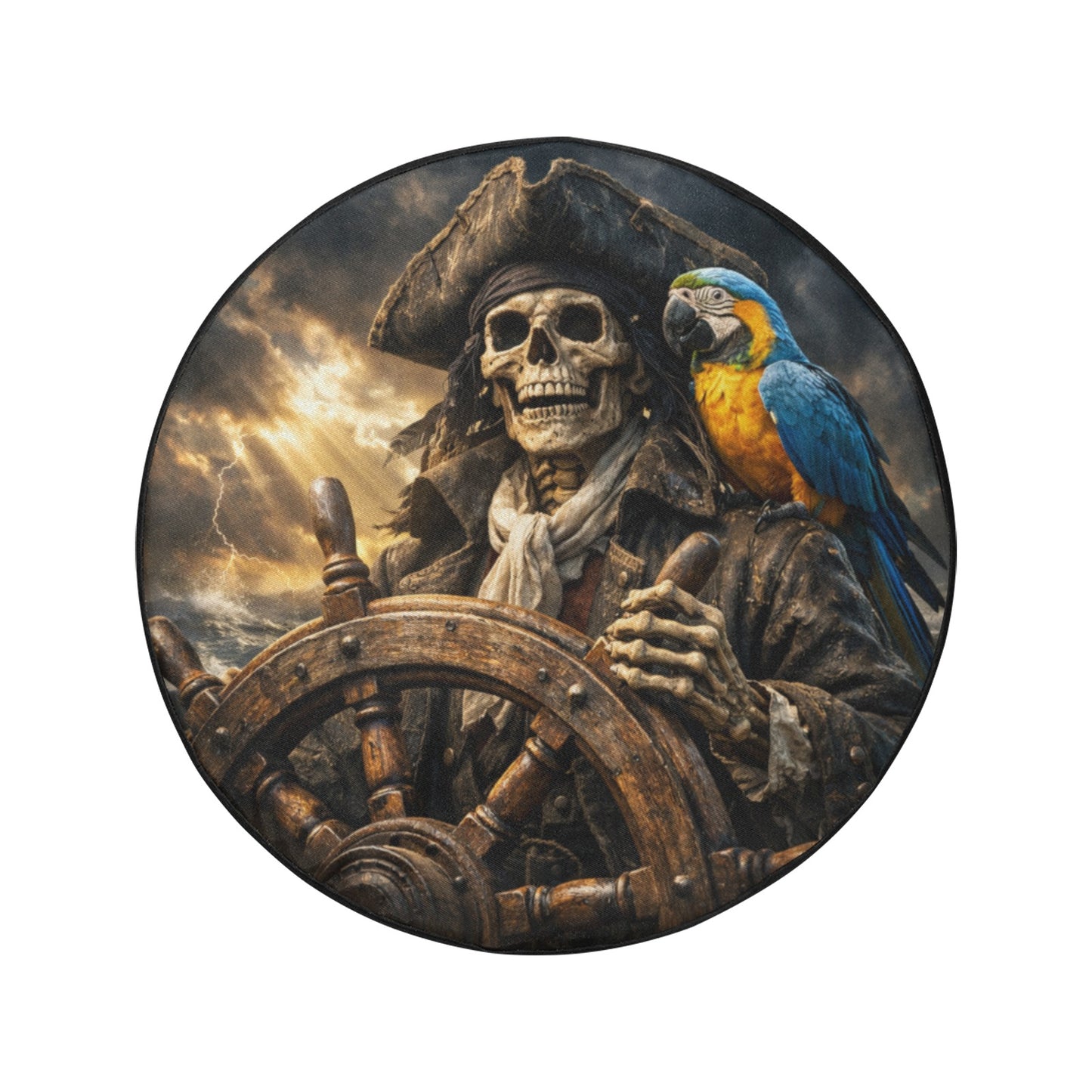 Pirate Skeleton Spare Tire Cover, Skull Parrot Boat Funny Rear Extra Spare Backup Camera Hole Wheel Unique RV Back Cars RV Trailer Campers