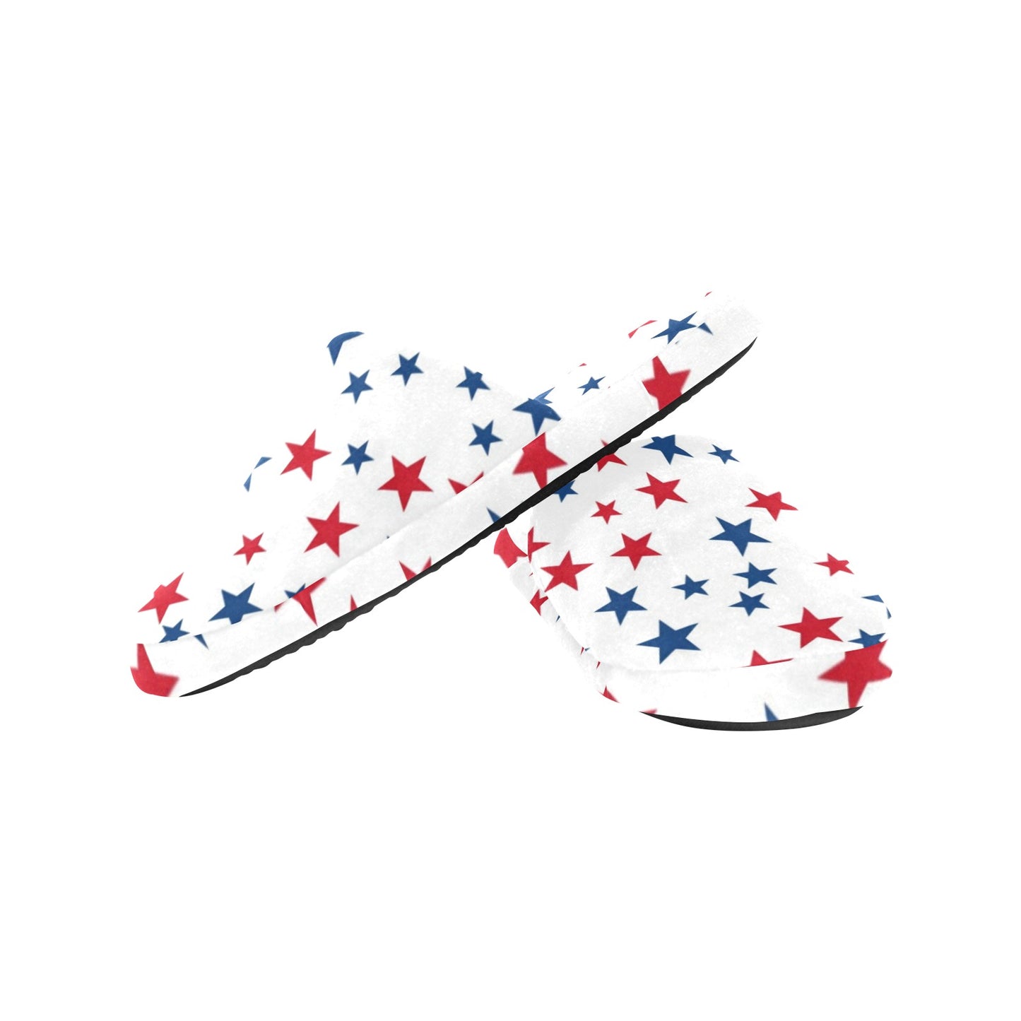 Red White Blue Stars Women's House Slide Slippers, Patriotic American USA Handmade Bedroom Cozy Winter Bedroom Shoes Gift for Her Loungewear