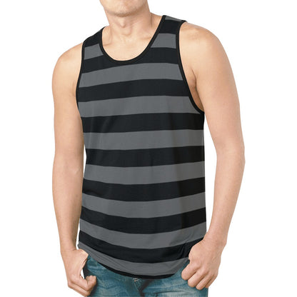 Black Grey Striped Tank Top Shirt, Gray Horizontal Wide Stripe Men Guys Male Sleeveless Festival Workout Fitness Sports Summer Muscle Tee