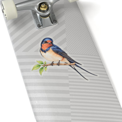 Barn Swallow Bird Sticker Decal, Blue Forked Tail Birdwatcher Watercolor Art Vinyl Laptop Waterbottle Tumbler Car Waterproof Bumper Clear