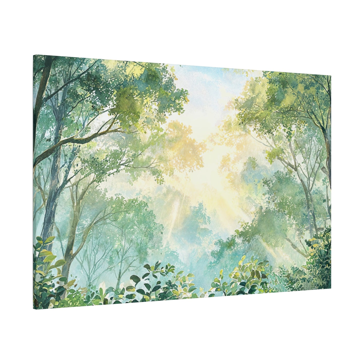 Tree Canopy Sky Canvas Gallery Wrap, Sunlit Calm Nature Watercolor Wall Art Print Decor Small Large Hanging Modern Landscape Living Room
