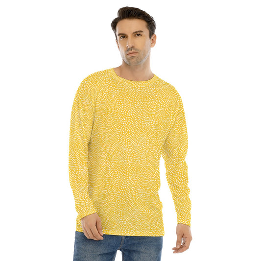 Yellow Dots Men Long Sleeve Tshirt, Raglan White Unisex Guys Women Designer Graphic Aesthetic Printed Crew Neck Tee Shirt