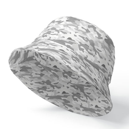 White Camo Bucket Cap Hat, Grey Camouflage Cool Reversable Women Men Golf Retro Vintage Summer Festival Cute Designer Sun Shade Ladies - Starcove Fashion