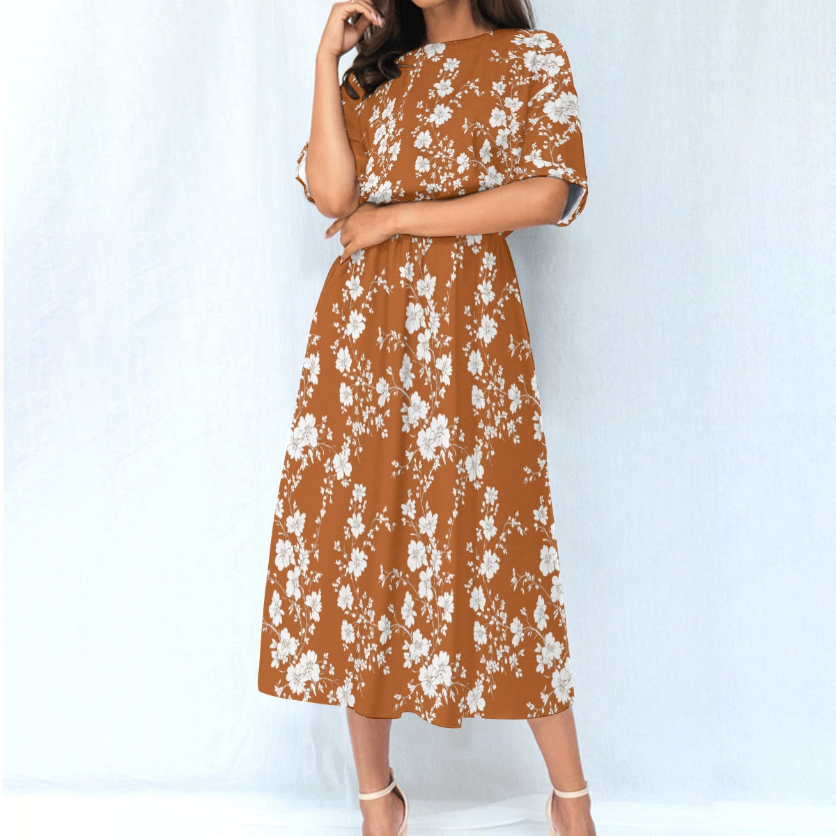 Women Maxi Dress, Elastic Waist Flowy Long Ankle Length Short Sleeve Pockets Boho Spring Summer Cute M / White Women Maxi Dress, Elastic Waist Flowy Long Ankle Length Short Sleeve Pockets Boho Spring Summer Cute M / White