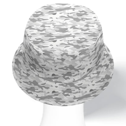White Camo Bucket Cap Hat, Grey Camouflage Cool Reversable Women Men Golf Retro Vintage Summer Festival Cute Designer Sun Shade Ladies - Starcove Fashion