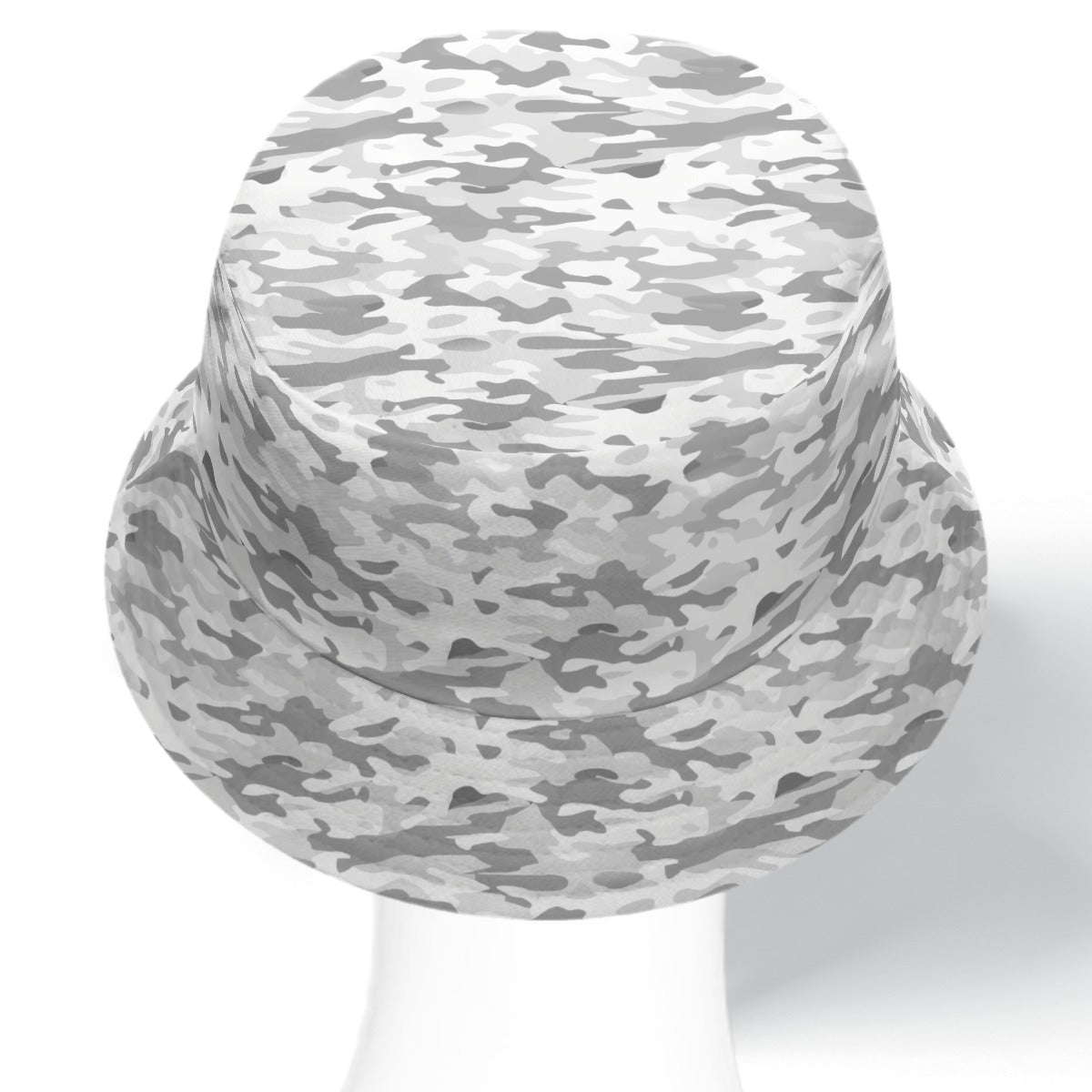 White Camo Bucket Cap Hat, Grey Camouflage Cool Reversable Women Men Golf Retro Vintage Summer Festival Cute Designer Sun Shade Ladies - Starcove Fashion
