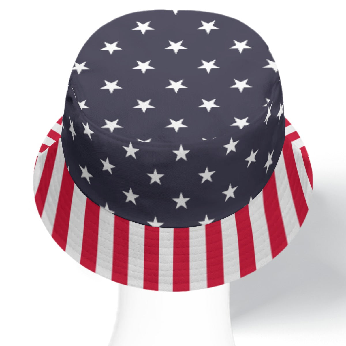 American Flag Bucket Cap Hat, Stars Stripes Red White Blue 4th of July Print Beach Women Men Golf Summer Festival Cute Designer Sun Shade