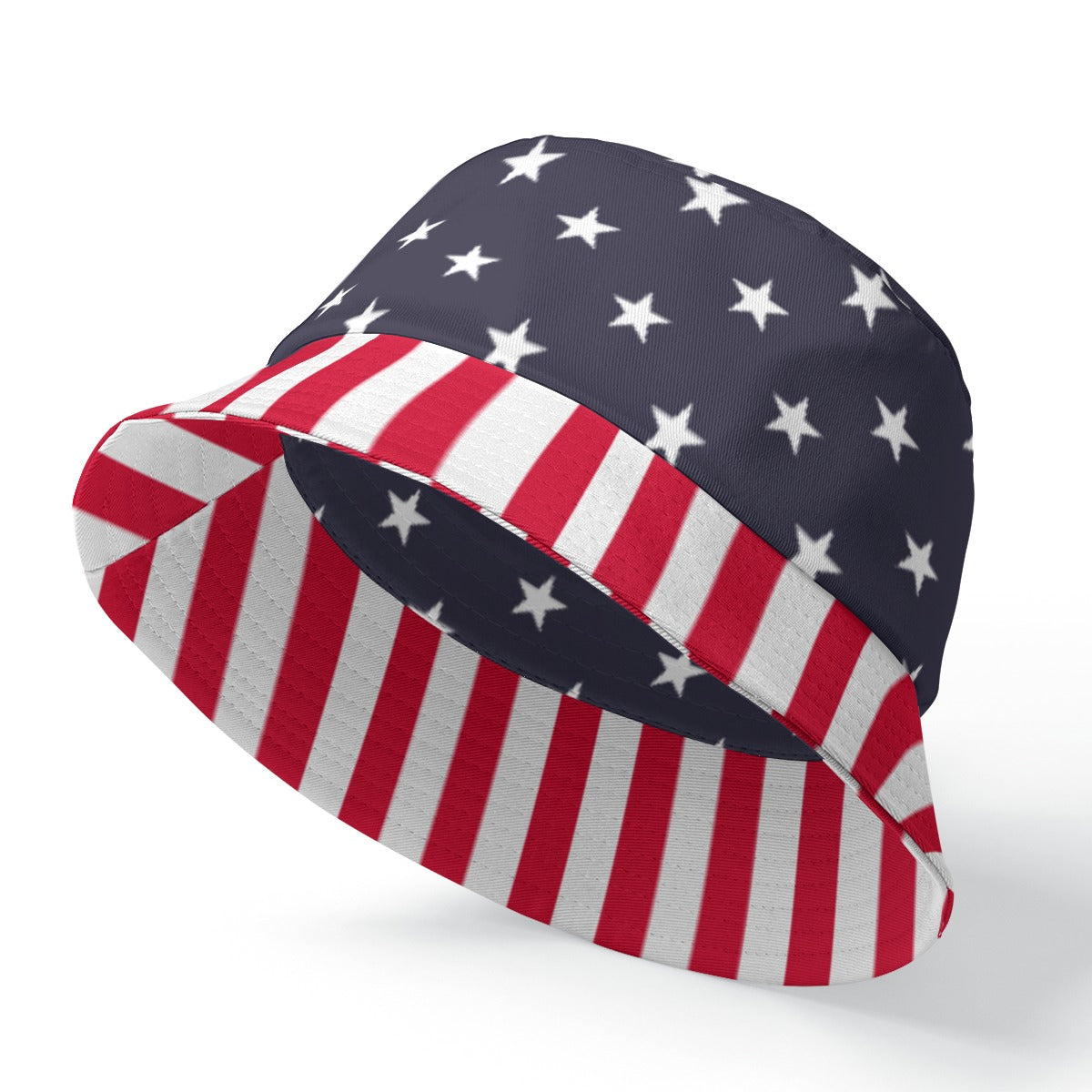 American Flag Bucket Cap Hat, Stars Stripes Red White Blue 4th of July Print Beach Women Men Golf Summer Festival Cute Designer Sun Shade