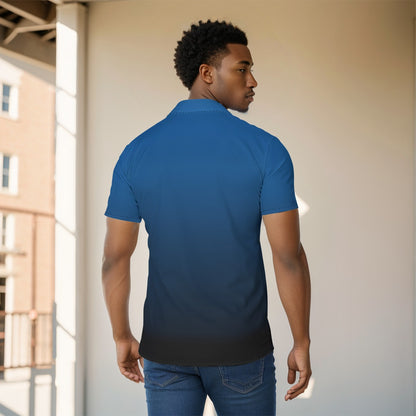 Blue Black Ombre Men Button Up Shirt, Tie Dye Gradient Short Sleeve Print Casual Buttoned Down Summer Male Guys Collared Designer Dress