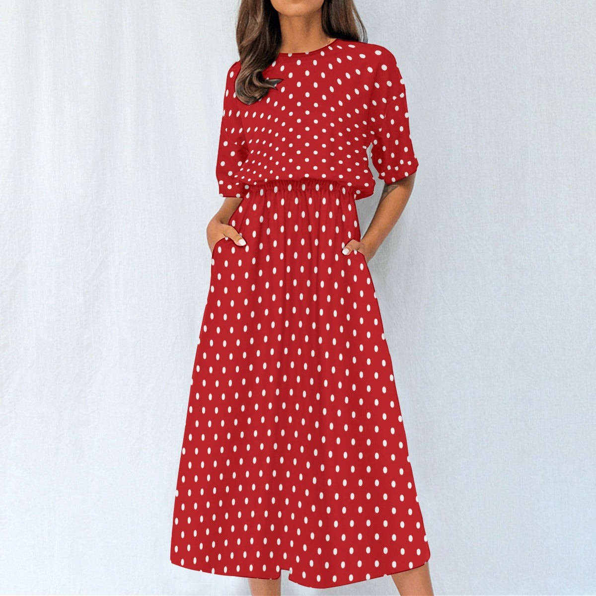 Women Maxi Dress, Elastic Waist Flowy Long Ankle Length Short Sleeve Pockets Boho Spring Summer Cute 2XL / White Women Maxi Dress, Elastic Waist Flowy Long Ankle Length Short Sleeve Pockets Boho Spring Summer Cute 2XL / White