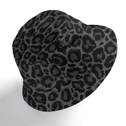 Black Leopard Bucket Cap Hat, Grey Animal Print Cheetah Beach Women Men Golf Summer Festival Cute Designer Sun Shade Ladies Guys - Starcove Fashion