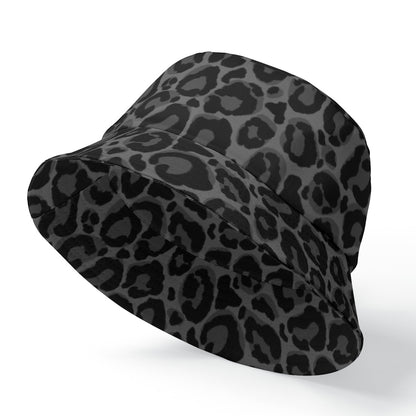Black Leopard Bucket Cap Hat, Grey Animal Print Cheetah Beach Women Men Golf Summer Festival Cute Designer Sun Shade Ladies Guys - Starcove Fashion