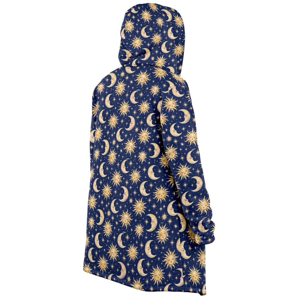 Sun Moon Hooded Cloak, Blue Navy Celestial Cosmic Space Coat Men Women Ladies Winter Warm Mink Fleece Blanket Robe Wearable Cape Pockets