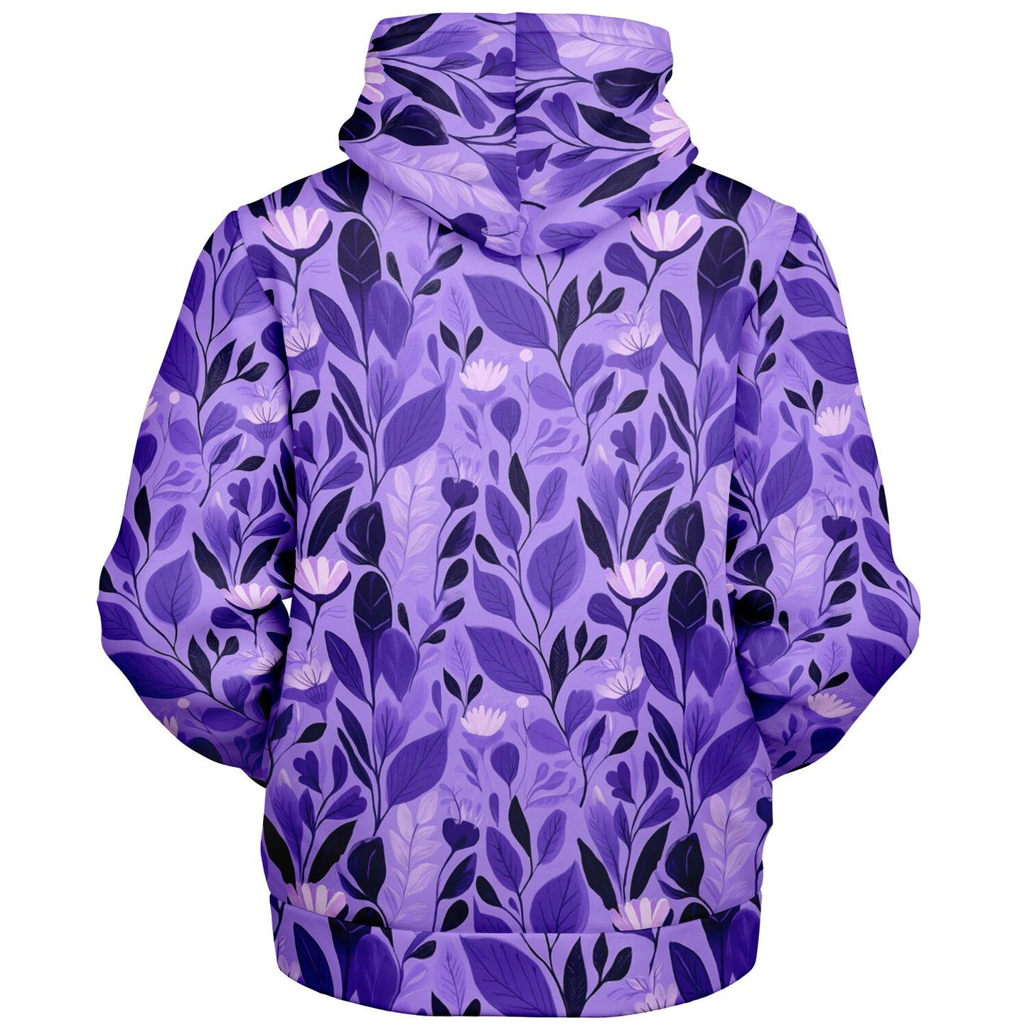 Purple Floral Zip Up Fleece Lined Hoodie, Flowers Heavyweight Full Zipper Pocket Men Women Unisex Aesthetic Graphic Hooded Sweatshirt Jacket