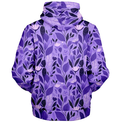 Purple Floral Zip Up Fleece Lined Hoodie, Flowers Heavyweight Full Zipper Pocket Men Women Unisex Aesthetic Graphic Hooded Sweatshirt Jacket