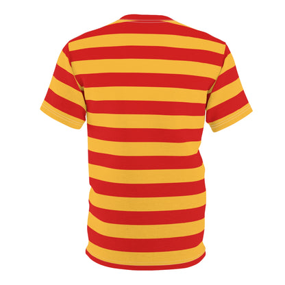 Red and Yellow Striped Tshirt, Stripe Designer Aesthetic Lightweight Heavyweight Crewneck Men Women Tee Top Short Sleeve Shirt - Starcove Fashion