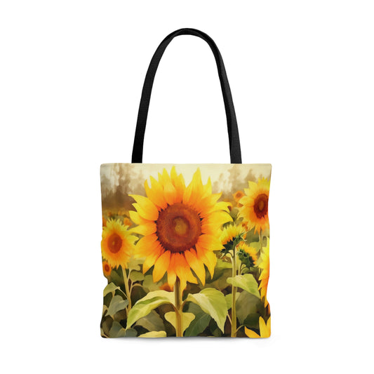 Sunflower Field Tote Bag, Yellow Flowers Cute Canvas Shopping Small Large Travel Reusable Aesthetic Shoulder Bag