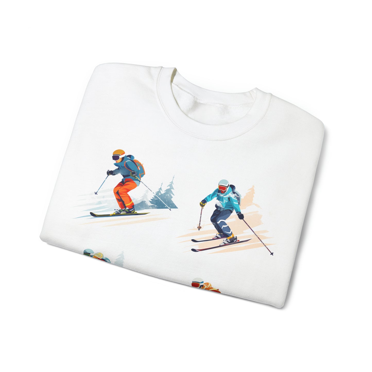 Ski Sweatshirt, Minimalist White Sweater Women Men Winter Sport Skiing Skier Snow Vintage Retro Cotton Holiday Christmas Mountain