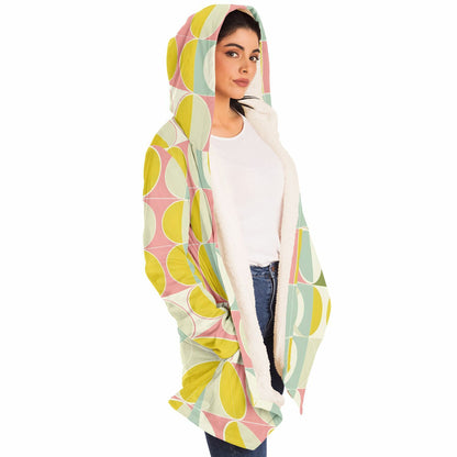 Mid Century Modern Hooded Cloak, Geometric Retro Vintage Coat Men Women Male Ladies Winter Warm Mink Fleece Blanket Wearable Cape
