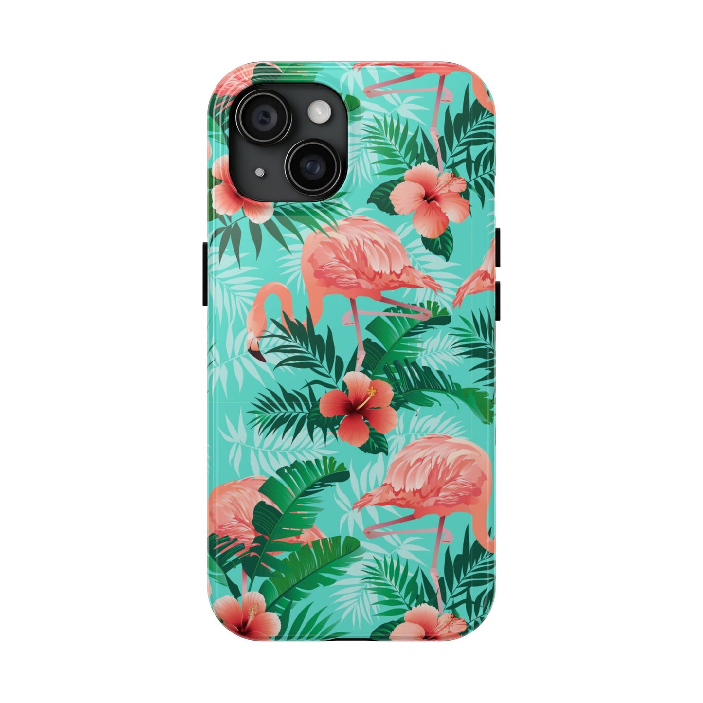 Pink Flamingo iPhone 17 16 15 14 13 12 11 Pro Max Case, Green Tropical Leaf Monstera Print Cute Gift XS XR X 7 Plus 8 Tough Cell Phone - Starcove Fashion