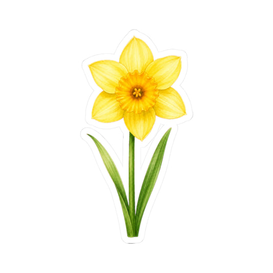 Yellow Daffodil Flower Sticker Decal, Blossom Floral Watercolor Art Vinyl Cute Waterbottle Tumbler Car Waterproof Bumper Clear Die Cut Wall