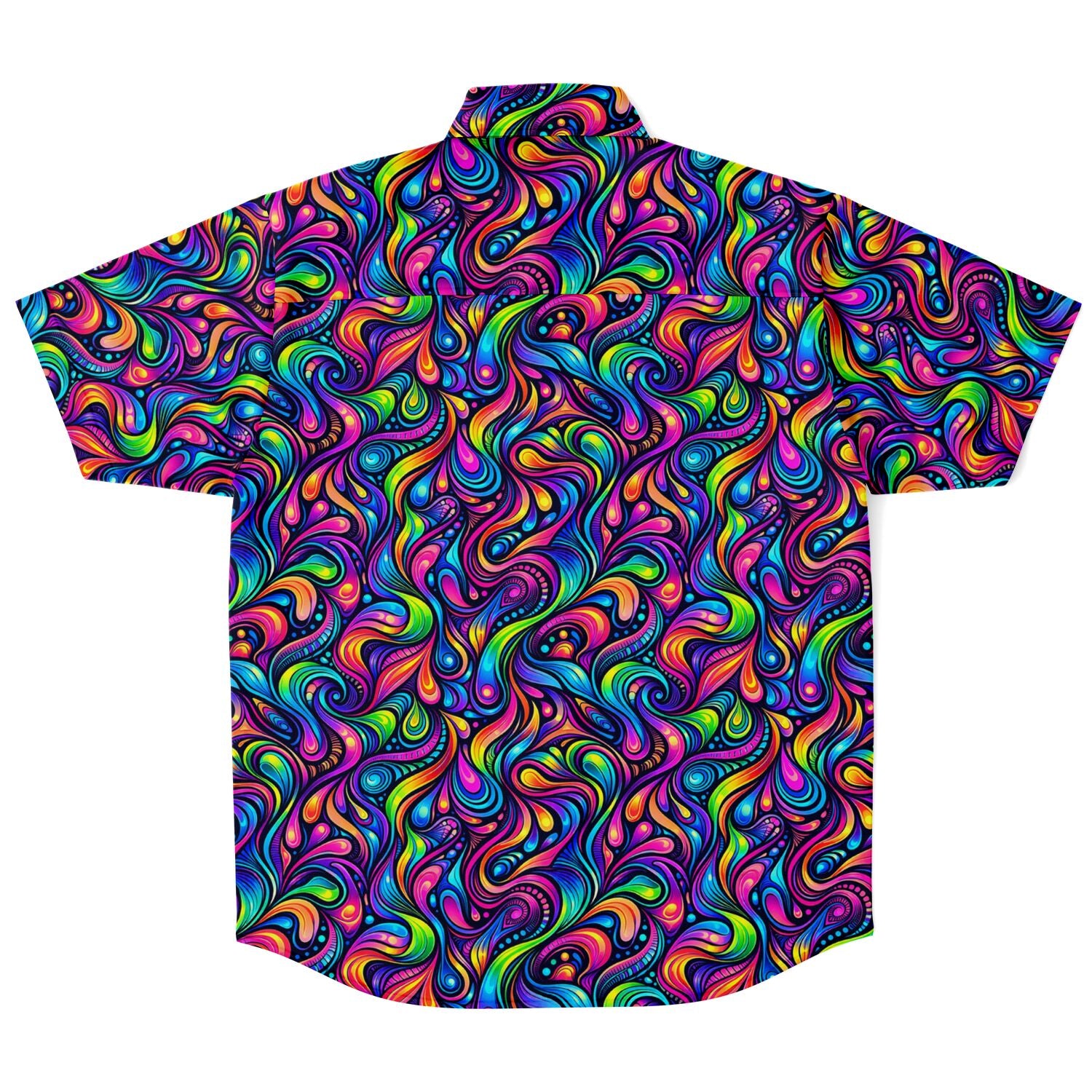 Psychedelic Men Button Up Shirt, Vibrant Trippy Funky Festival Short Sleeve Print Casual Buttoned Down Summer Male Guys Collared Designer - Starcove Fashion