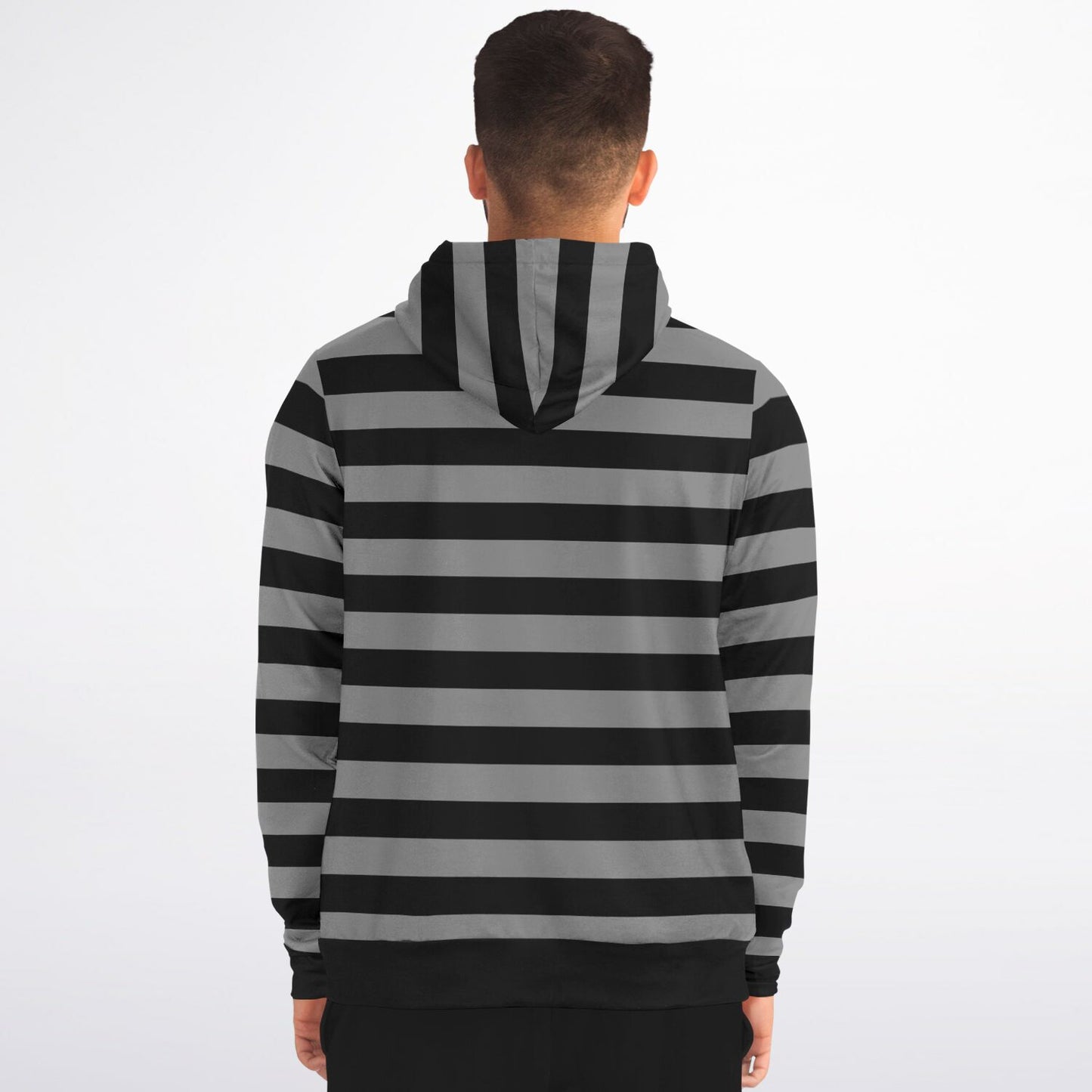 Black Grey Striped Zip Up Hoodie, Gray Stripes Full Zipper Pocket Men Women Unisex Adult Aesthetic Graphic Cotton Fleece Hooded Sweatshirt