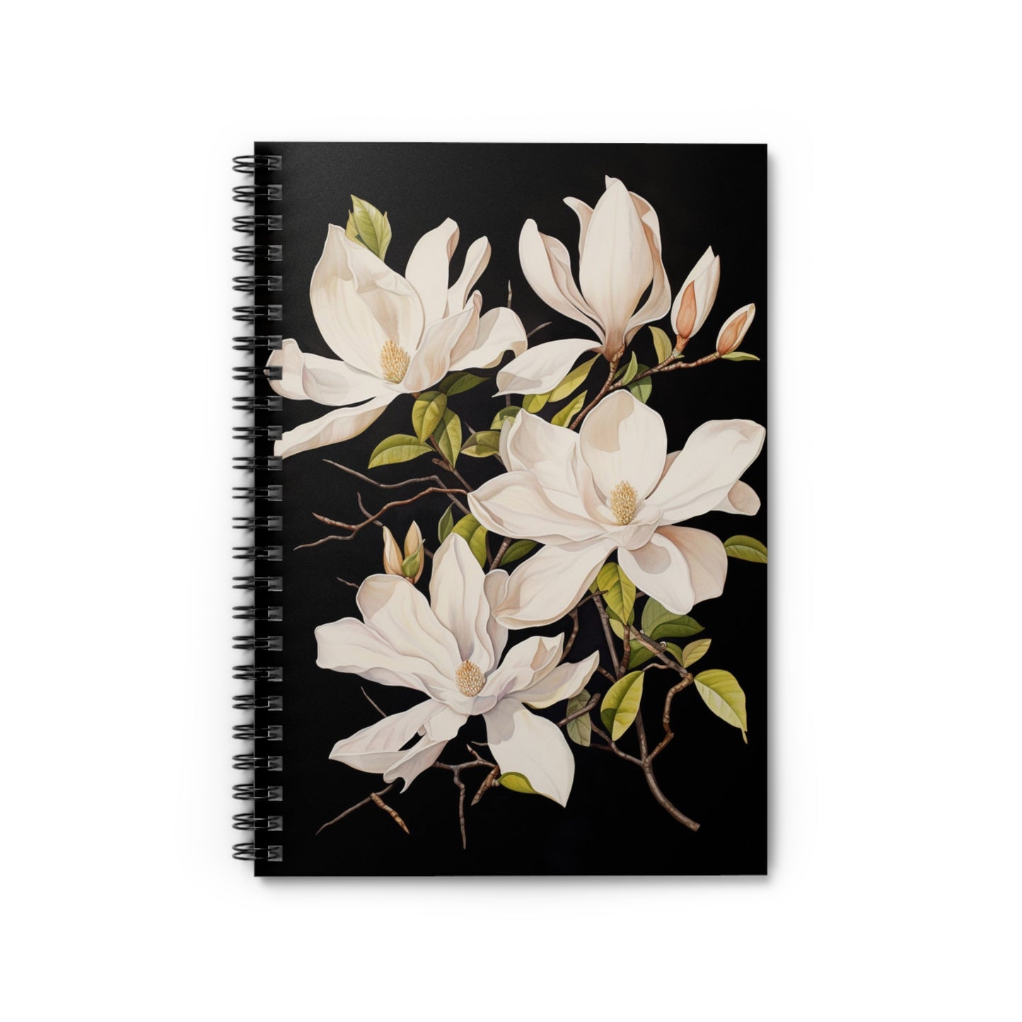 White Magnolias Spiral Bound Notebook, Flowers Floral Travel Pattern Design Small Journal Notepad Ruled Line Book Pad Work Hard Cover Starcove Fashion