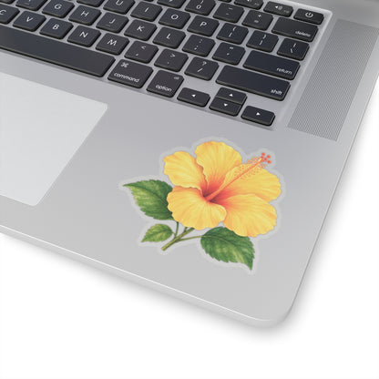 Yellow Hibiscus Flower Sticker Decal, Blossom Floral Watercolor Art Vinyl Cute Waterbottle Tumbler Car Waterproof Bumper Clear Die Cut Wall - Starcove Fashion