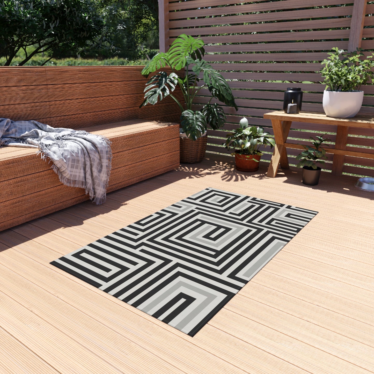 Black White Gray Outdoor Area Rug, Geometric Waterproof Patio Porch Exterior Carpet Home Floor Small Large 2x3 4x6 3x5 5x7 8x10 Camping Mat