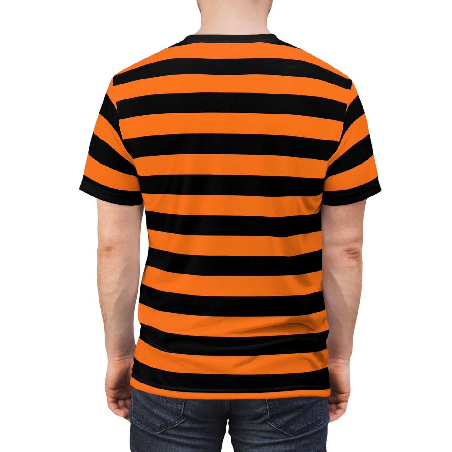 Orange Black Striped Tshirt, Stripe Designer Graphic Aesthetic Lightweight Heavyweight Crewneck Men Women Tee Top Short Sleeve Shirt