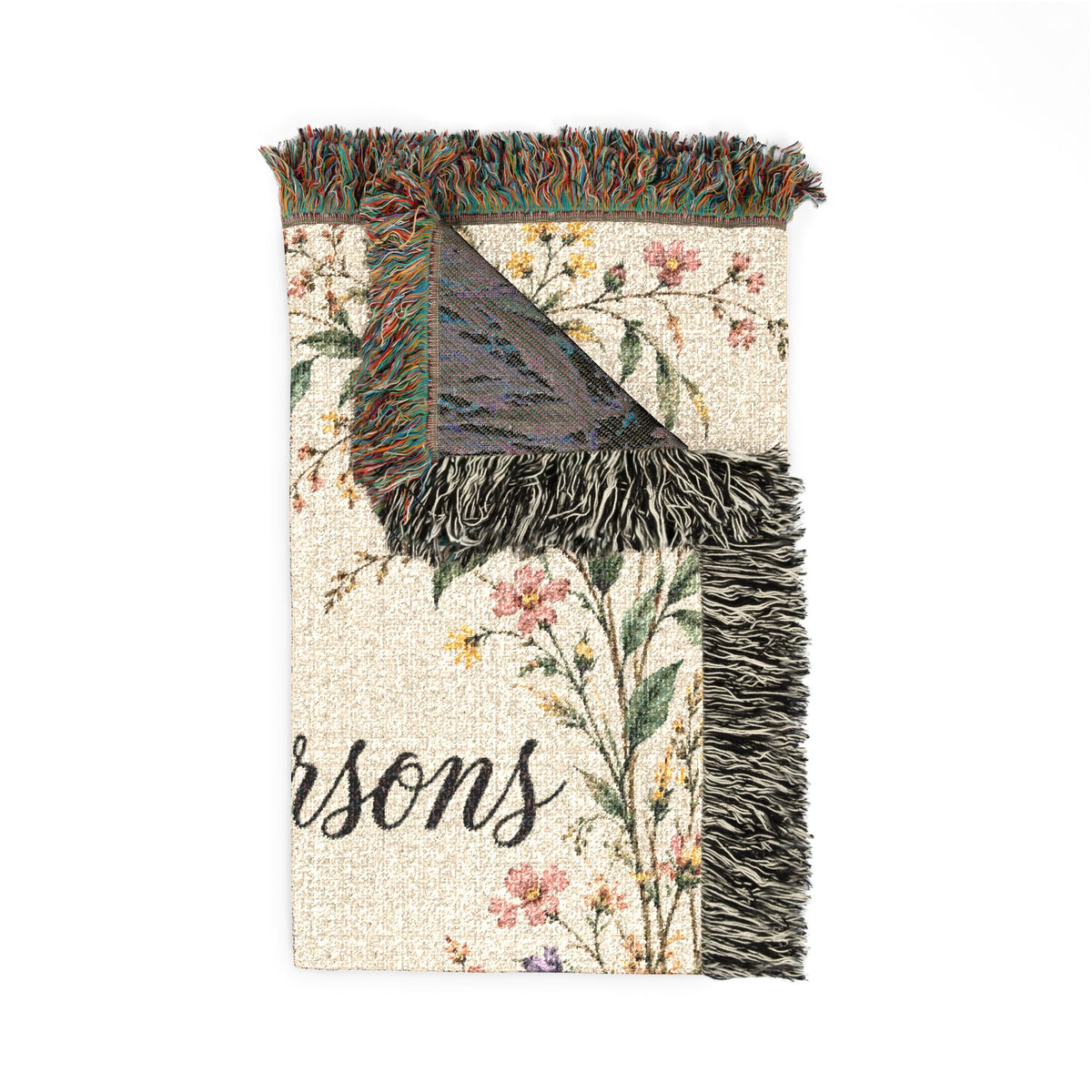 Custom Family Name Woven Blanket Tapestry, Wildflowers Throw Floral Botanical Personalized Wedding Anniversary Engagement Cotton Small Large