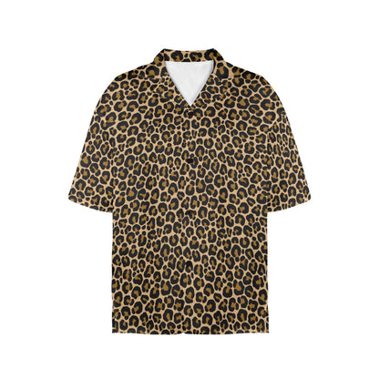 Leopard Women Hawaiian shirt, Animal Print Cheetah Brown Summer Tropical Print Vintage Hawaii Aloha Button Up Down Plus Size Ladies Blouse - Starcove Fashion