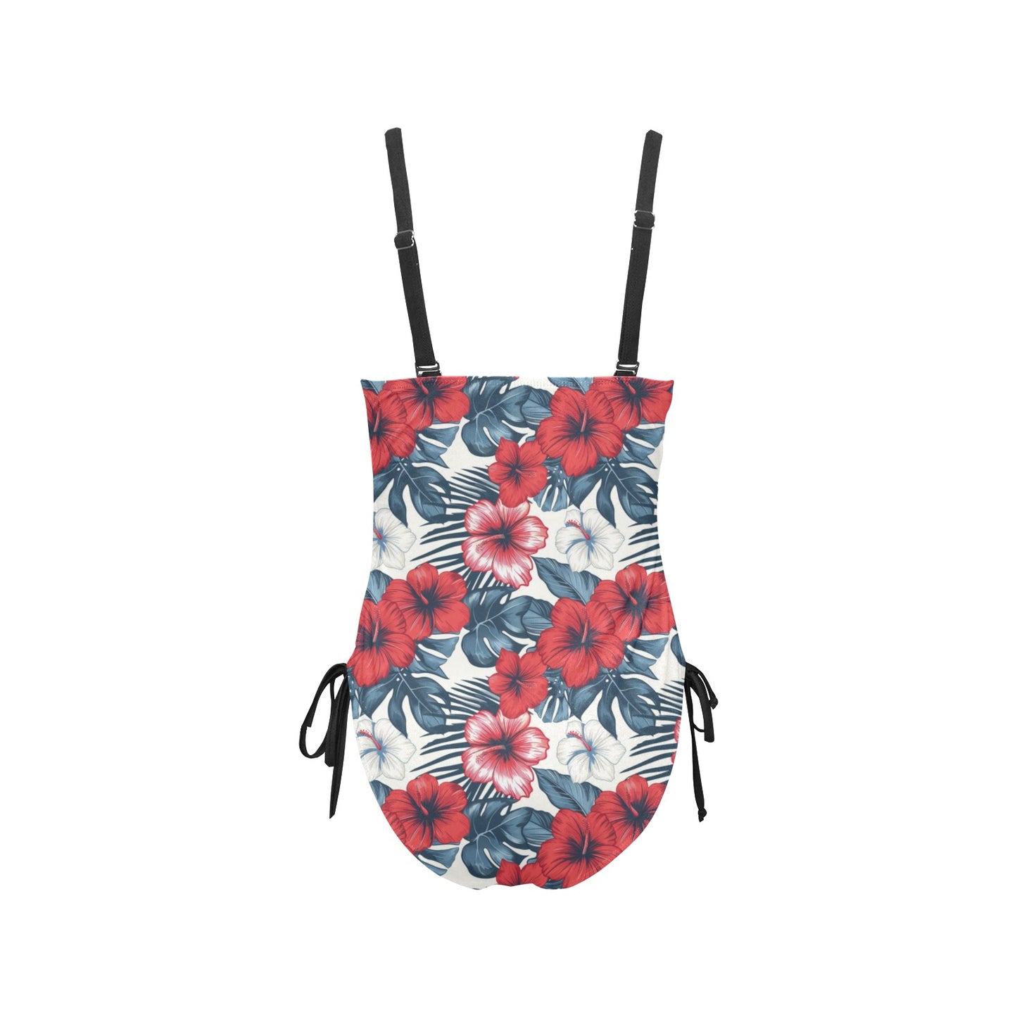 Red White Blue Hibiscus One Piece Swimsuit for Women, Floral Flowers Ladies Hawaiian Cute Designer Swim Swimming Bathing Suits Swimwear
