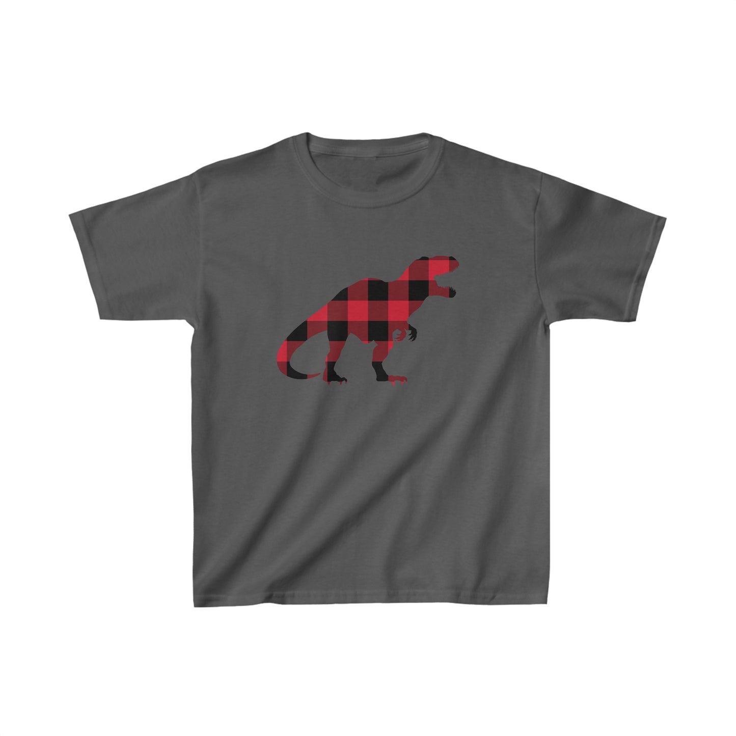 Trex Dino Kids Tshirt, Red Buffalo Plaid Check Dinosaur Boys Girls Youth Aesthetic Graphic Crewneck Tee Shirt Top
