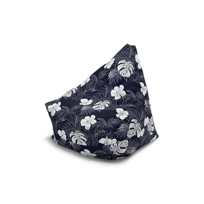 Navy Blue Tropical Bean Bag Chair Cover, Hibiscus Floral White Washable Triangle Small Large Adult Children Kids Sofa Dorm Unfilled Sack