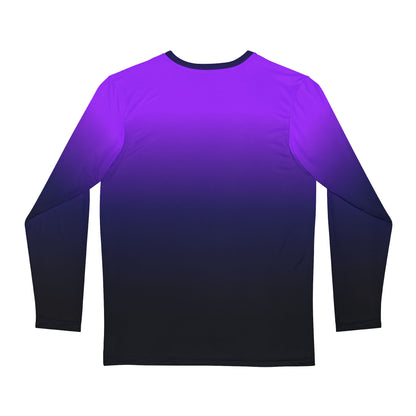 Black Blue Purple Ombre Men Long Sleeve Tshirt, Gradient Tie Dye Unisex Guys Women Designer Graphic Aesthetic Print Crew Neck Tee Shirt Top