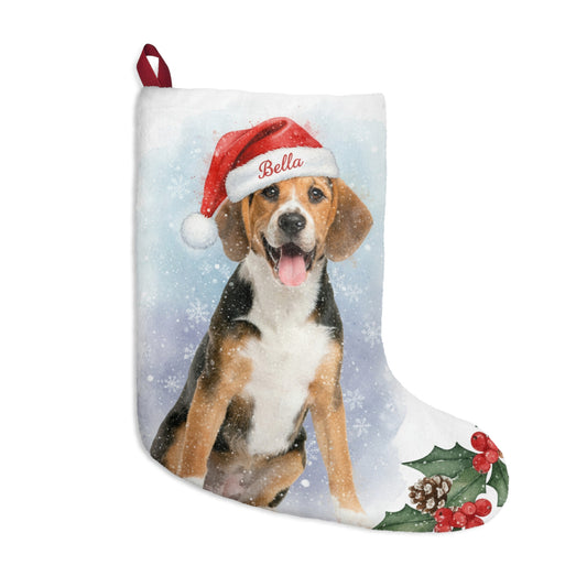 Custom Pet Christmas Stockings, Photo Cat Dog Puppy Portrait Personalized Name Snowflake Santa Claus Sock Xmas Vintage